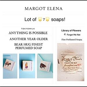 NEW 7 SHEA BUTTER SOAPS MARGOT ELENA TokyoMilk; Library of Flowers Forget-Me-Not
